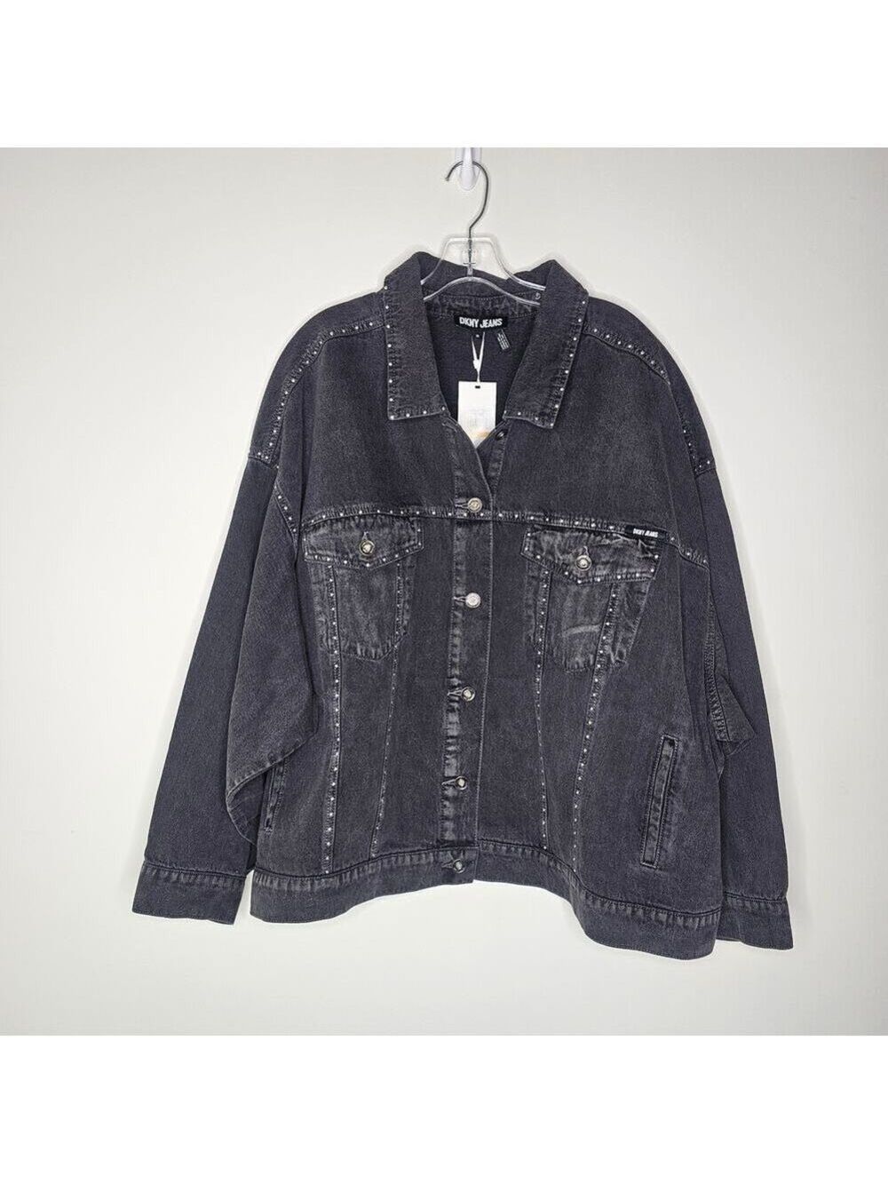 DKNY Women's Gray Studded Denim Jacket Size 3X - Picture 2 of 8